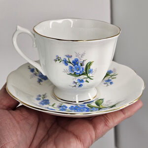 Royal Albert Forget Me Not Bone China Teacup Saucer Set England Blue Floral Gold